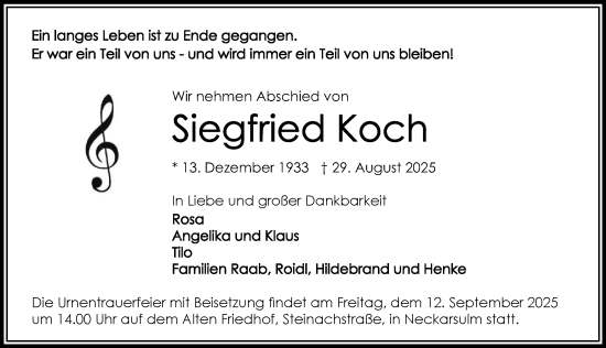 Traueranzeige von Siegfried Koch von GESAMT