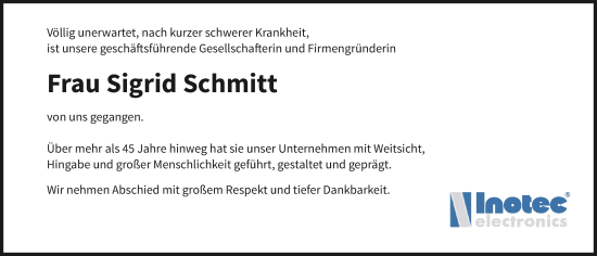 Traueranzeige von Sigrid Schmitt von GESAMT