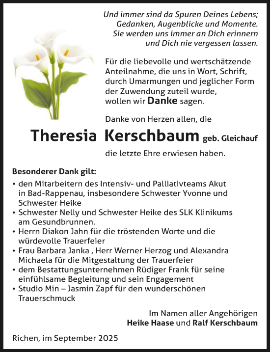 Traueranzeige von Theresia Kerschbaum von GESAMT