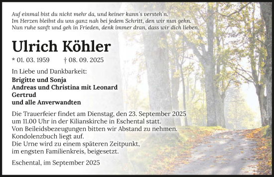 Traueranzeige von Ulrich Köhler von GESAMT