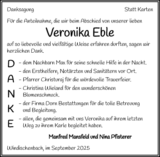 Traueranzeige von Veronika Eble von GESAMT