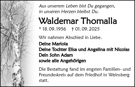Traueranzeige von Waldemar Thomalla von GESAMT