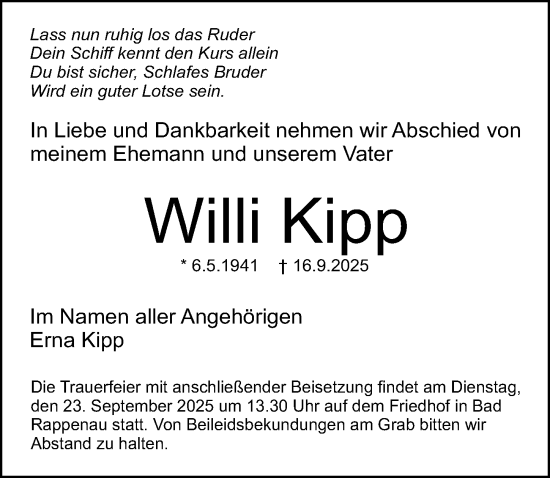 Traueranzeige von Willi Kipp von GESAMT