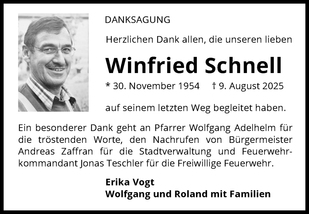  Traueranzeige für Winfried Schnell vom 06.09.2025 aus GESAMT