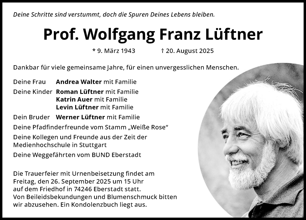  Traueranzeige für Wolfgang Franz Lüftner vom 20.09.2025 aus GESAMT