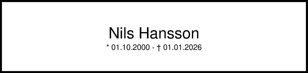  Traueranzeige für Nils Hansson vom 30.01.2026 aus Online-Ausgabe