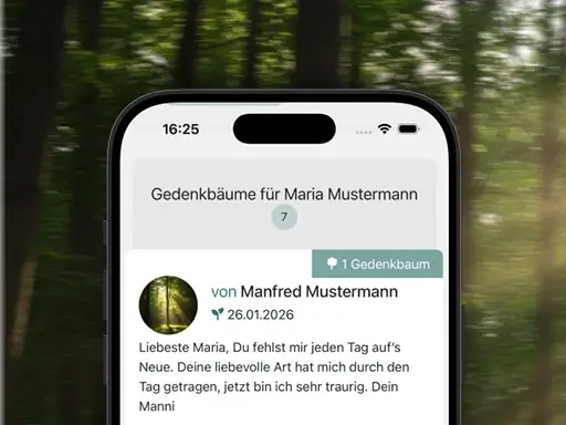 Gedenkbaum inklusive Kondolenz auf der digitalen Gedenkseite